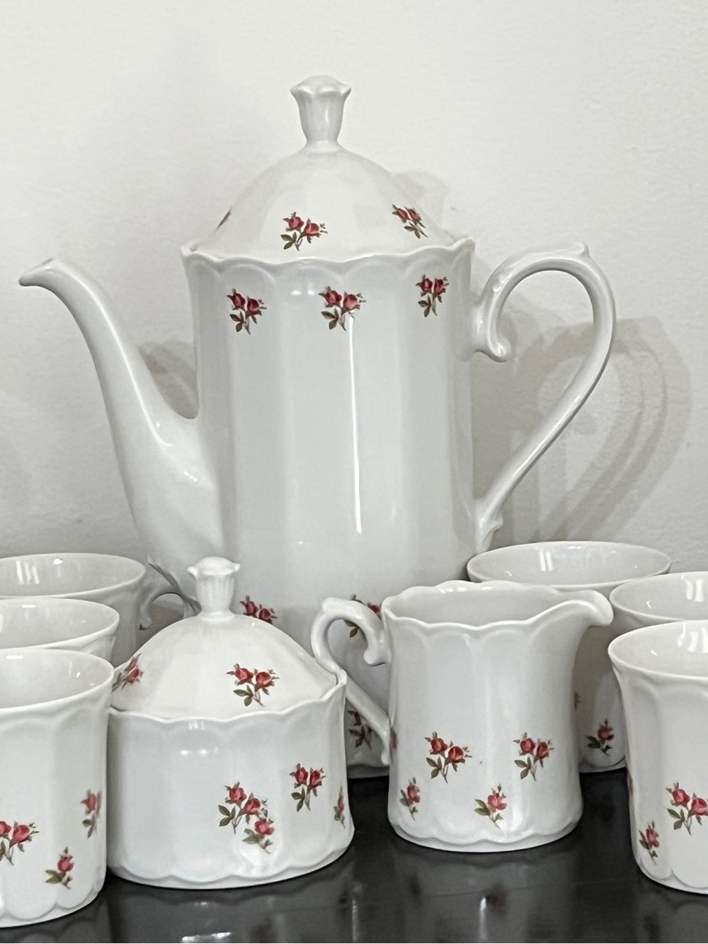 Rare Vintage Eschenbach Bavaria Germany Porcelain Coffee Set Pink Rose Pattern